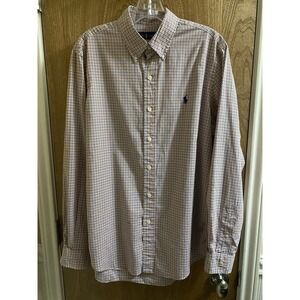 Ralph Lauren Long Sleeve Plaid Cotton Button Down Shirt Sz M White Orange Blue